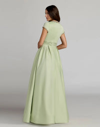 Mac Duggal #56402 sage embellished satin cap sleeve ball gown