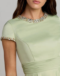 Mac Duggal #56402 sage embellished satin cap sleeve ball gown