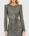 Embellished Puff Sleeve Side Knot Gown - Slate Gray