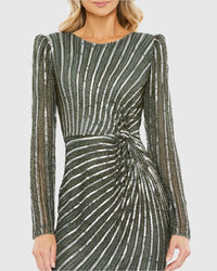 Embellished Puff Sleeve Side Knot Gown - Slate Gray