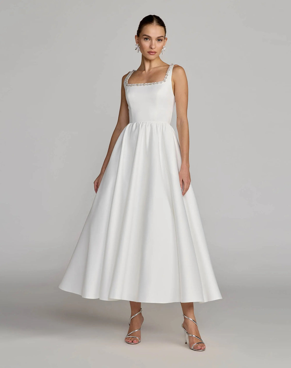 Mac Duggal #56417 Embellished Square Neck A-Line Midi Dress Ivory