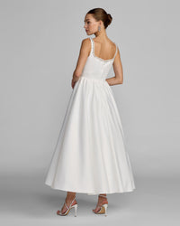 Embellished Square Neck A-Line Midi Dress - Ivory