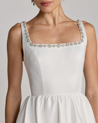 Embellished Square Neck A-Line Midi Dress - Ivory