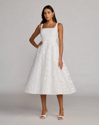 Mac Duggal #56418 ivory tulle floral midi dress with pockets