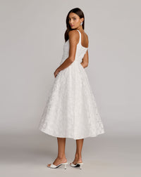 Mac Duggal #56418 ivory tulle floral midi dress with pockets