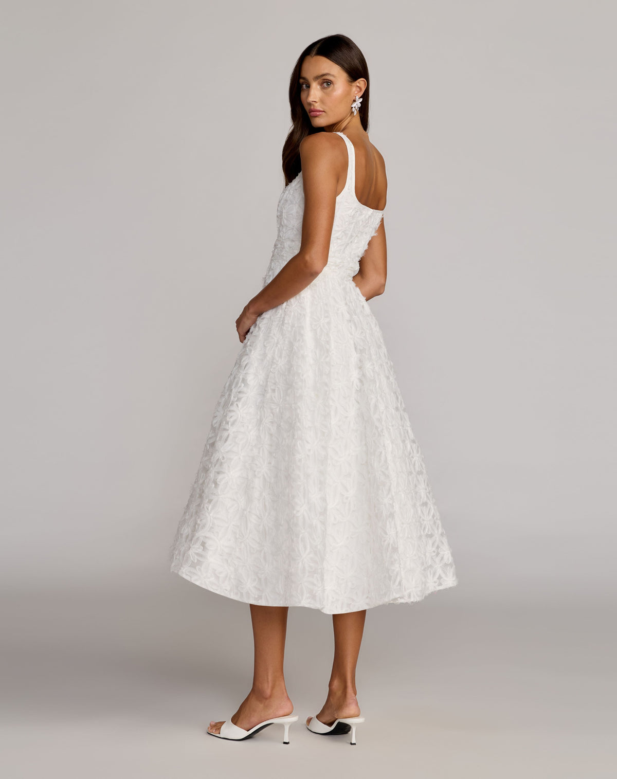 Mac Duggal #56418 ivory tulle floral midi dress with pockets