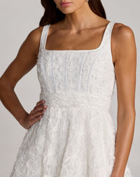 Mac Duggal #56418 ivory tulle floral midi dress with pockets