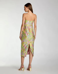 Mac Duggal 56423 Blush Multi strapless floral brocade midi dress - Back view