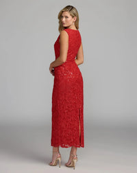Mac Duggal 56435 Red lace leather high neck ankle dress - back