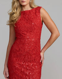 Mac Duggal 56435 Red lace leather high neck ankle dress - detail