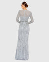 Embellished Illusion High Neck Long Sleeve Gown - Mocha