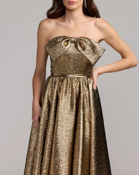 Mac Duggal 56441 Antique Bronze brocade strapless bow detail gown - detail