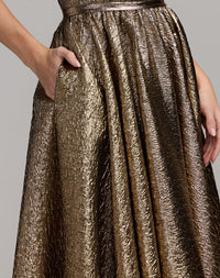 Mac Duggal 56441 Antique Bronze brocade strapless bow detail gown - close-up