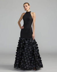 Mac Duggal #56462 Black halter neck 3D floral hem gown