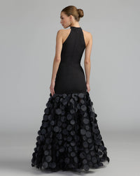 Mac Duggal #56462 Black halter neck 3D floral hem gown