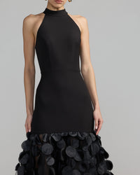 Mac Duggal #56462 Black halter neck 3D floral hem gown
