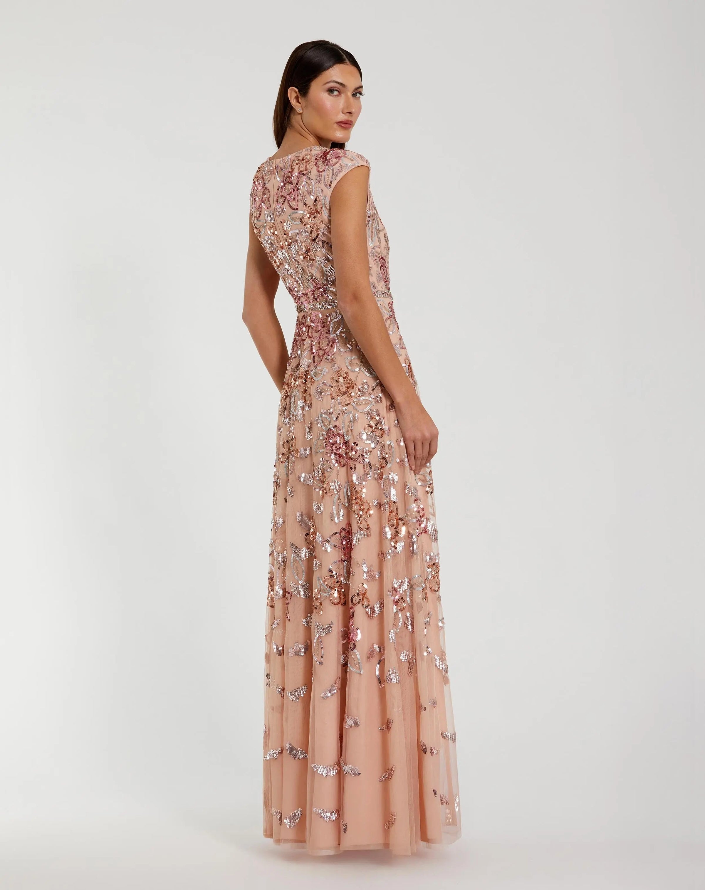 Mac Duggal #5647 Coral sequin A-line gown back
