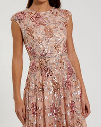 Mac Duggal #5647 Coral sequin A-line gown detail