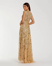 Mac Duggal Gold Sequin High Neck Cap Sleeve A Line Gown #5647