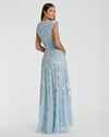 Sequined High Neck Cap Sleeve A Line Gown - Ice Blue Multi