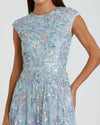 Sequined High Neck Cap Sleeve A Line Gown - Ice Blue Multi