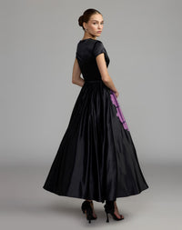 Mac Duggal 56471 Black Multi satin cap sleeve floral printed A line dress - back