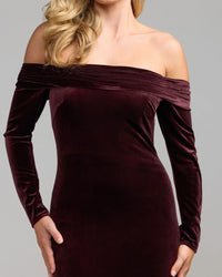 Mac Duggal 56476 Wine velvet off the shoulder mermaid gown - detail