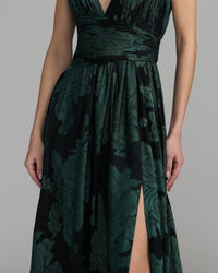 Mac Duggal #56487 Emerald Multi floral plunge neck gown detail