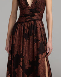 Mac Duggal #56487 spice multi floral burnout chiffon detail