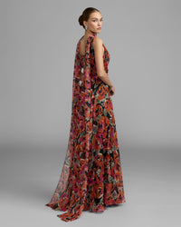 Mac Duggal #56497 rose floral chiffon gown back view