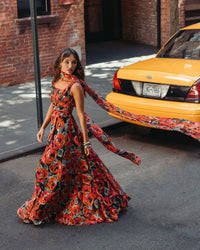 Mac Duggal #56497 rose floral chiffon gown lifestyle