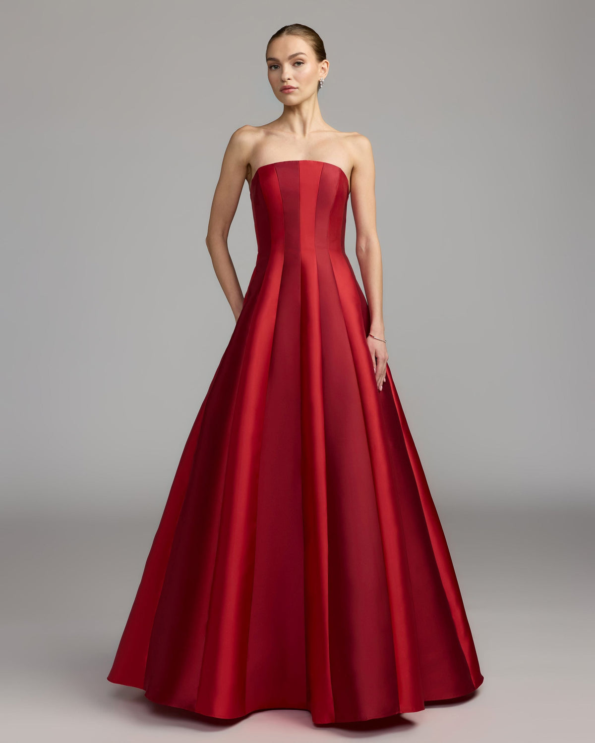 Mac Duggal #56499 wine multi strapless mikado panel ball gown
