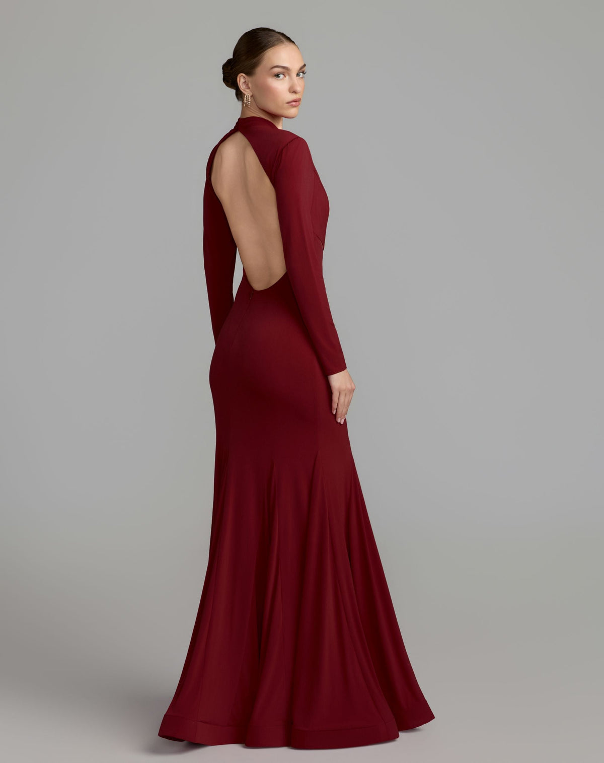 Mac Duggal #56535 red jersey gown keyhole back