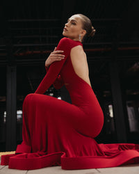 Mac Duggal #56535 red cut out jersey gown for black tie events