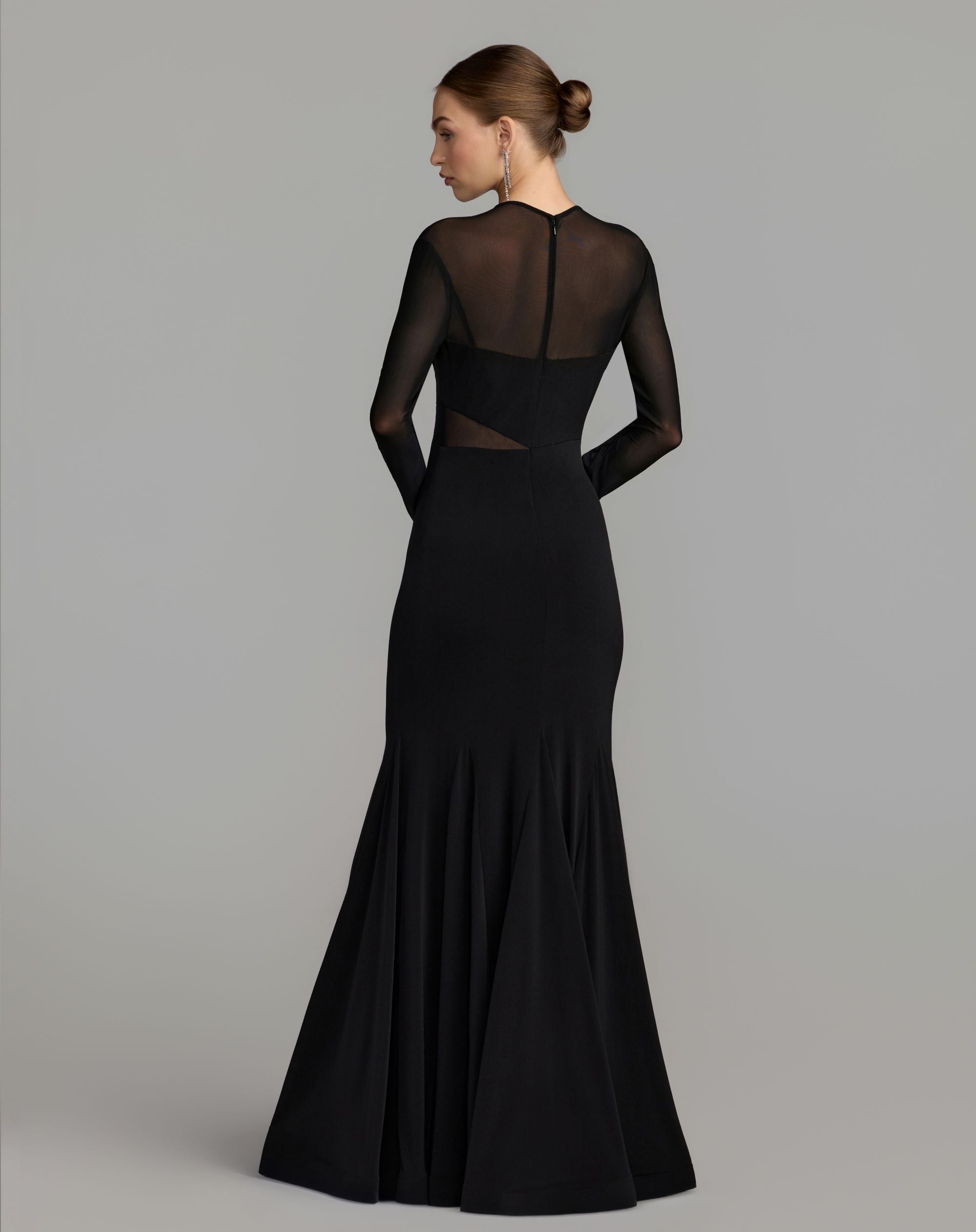 Mac Duggal #56536 black mermaid jersey gown back view