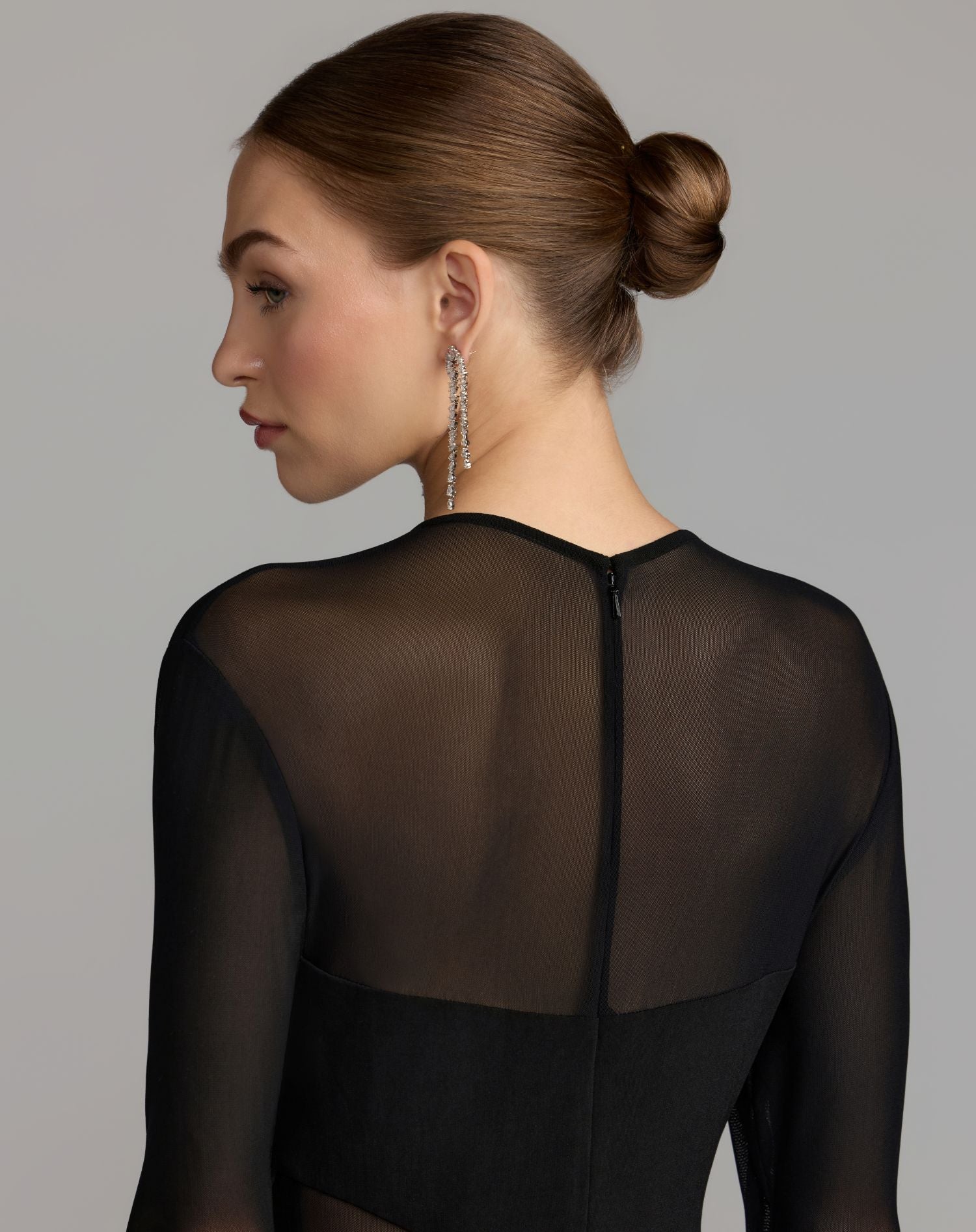 Mac Duggal #56536 black sheer sleeve detail