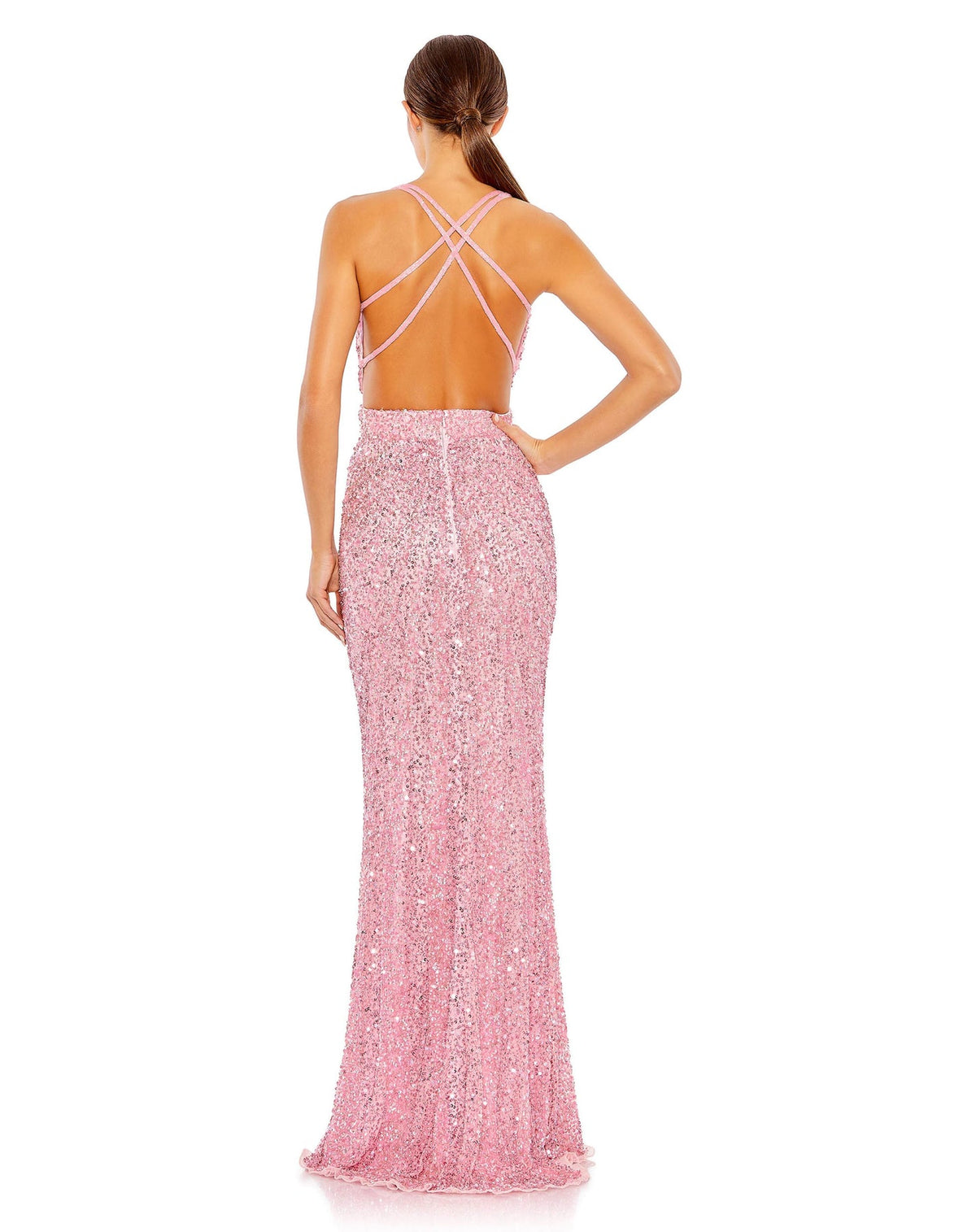 Criss cross cut out sequin gown - Pink * Style #5686 * Designer: Mac Duggal back view