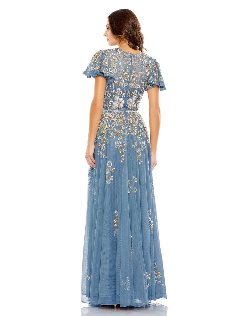 Embellished Butterfly Modest Gown - Taupe Multi