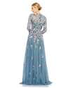 MAC DUGGAL, SEQUINED FLORAL LONG SLEEVE HIGH NECK GOWN, Style #5721 slate blue