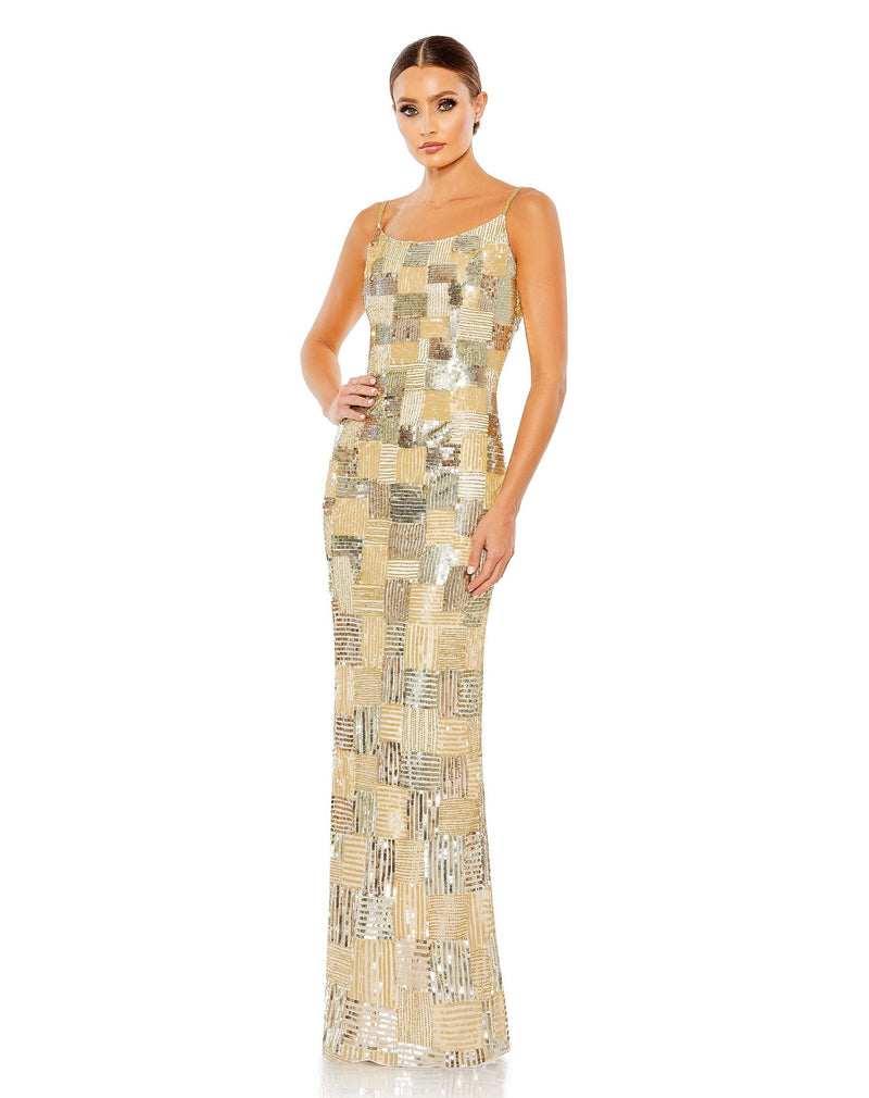 MAC DUGGAL PATCHWORK COLUMN GOWN Gold Style #5758