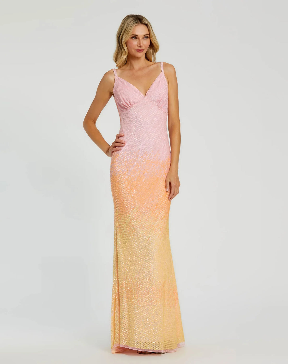 Mac Duggal, Rainbow ombre sequin cami front gown - Pink #5763 