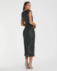 Mac Duggal 5776 Black high neck dress with crystal fringe detail - Back view