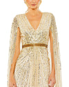 MAC DUGGAL, SEQUINED V-NECK GOWN WITH CAPE SLEEVES, Style #5803, NUDE CLOSE UP