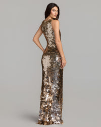 Mac Duggal #5959 gold sleeveless sequin column gown