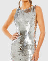 Sleeveless Disc Sequin Gown - Silver