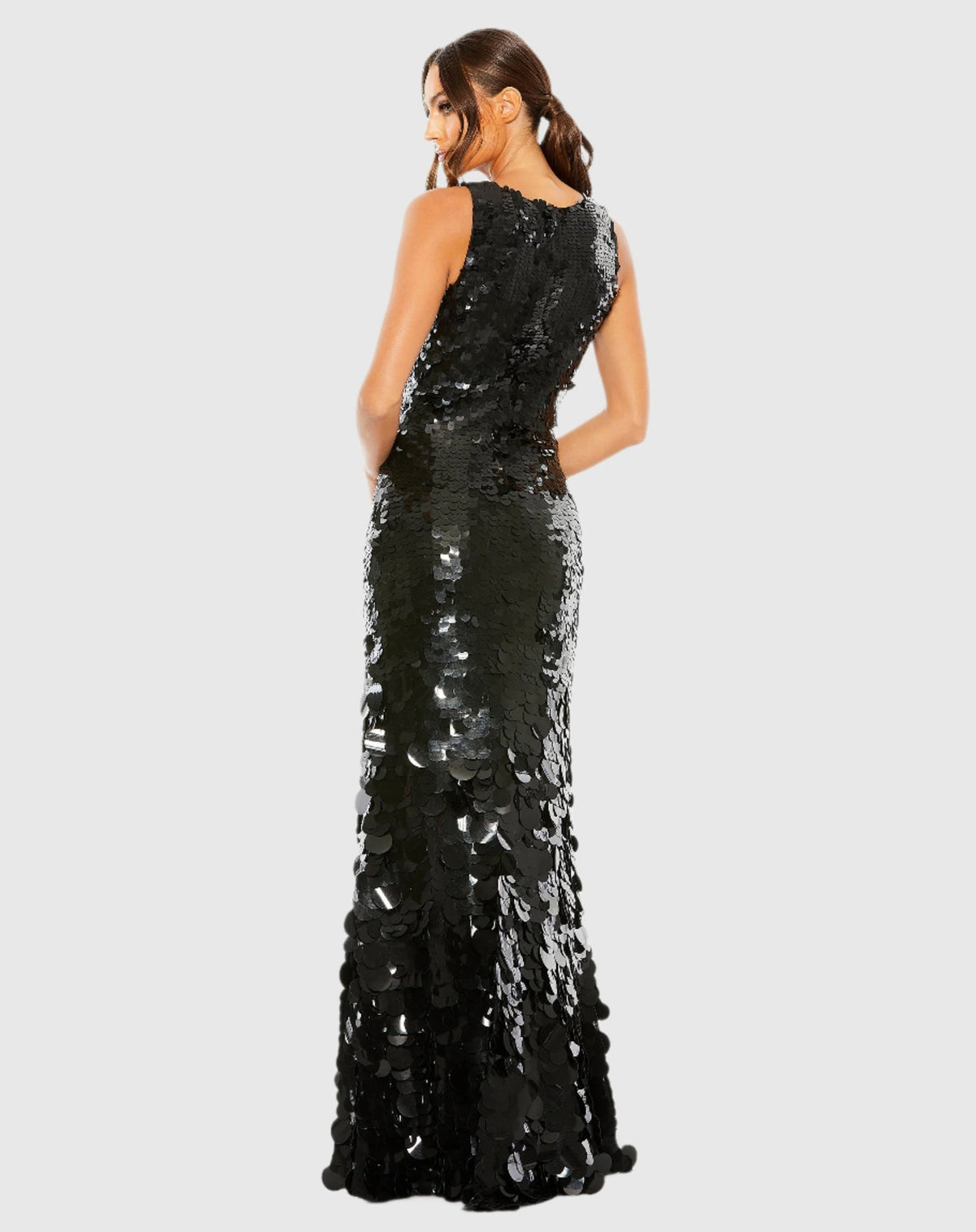 Sleeveless Disc Sequin Gown - Silver