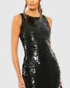 Sleeveless Disc Sequin Gown - Silver