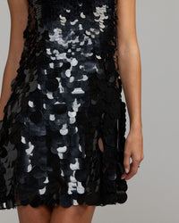 Mac Duggal #5961 black sequin mini dress neckline detail