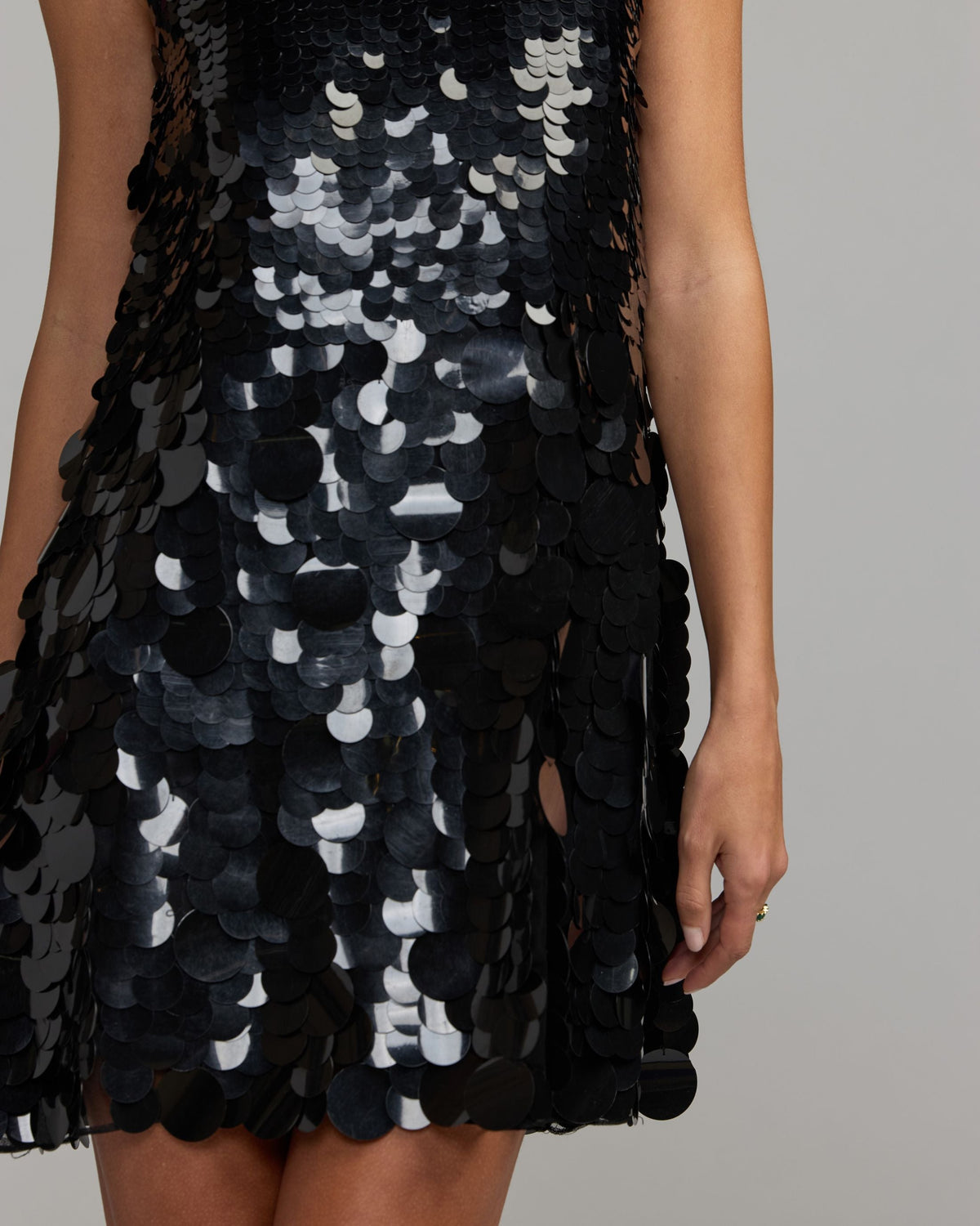 Mac Duggal #5961 black sequin mini dress neckline detail