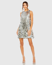Mac Duggal #5961 silver paillette sequin sleeveless mini dress